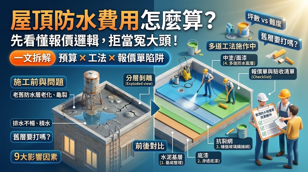 屋頂防水費用怎麼算?9大報價因素、3種預算方案與防水工程避雷指南