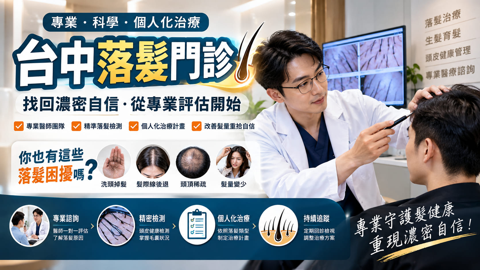 台中落髮門診怎麼選？掉髮原因、頭皮檢查、治療方式與就醫流程一次看